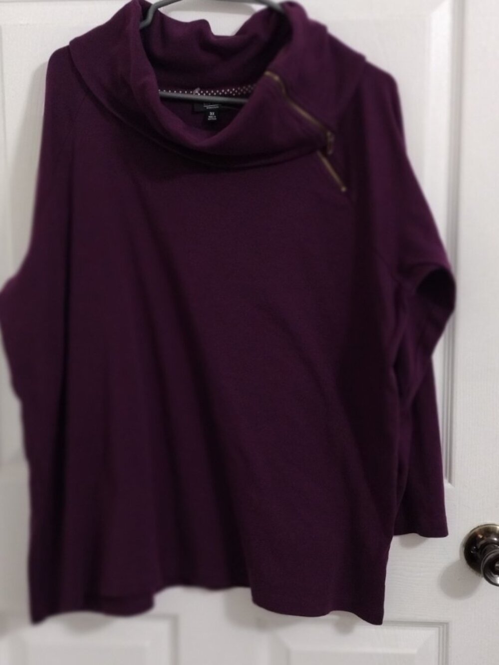 Jones New York Signature 3X Purple Cowl Neck Zip Accent Top 100% Cotton - Picture 4 of 8